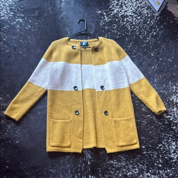 Yellow and White Striped Cardigan with Black Buttons - Picture 1 of 1